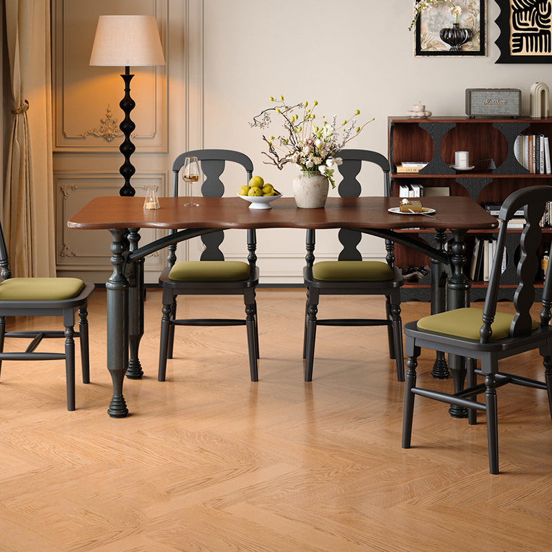 Traditional French Rectangular Red Oak Solid Wood Wavy Edge Dining Table For Dining Room