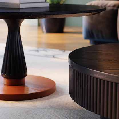 Traditional French Round Solid Wood Multi-Layer Solid Wood Panel Velvet Fabric Coffee Table 1-Drawer For Living Room