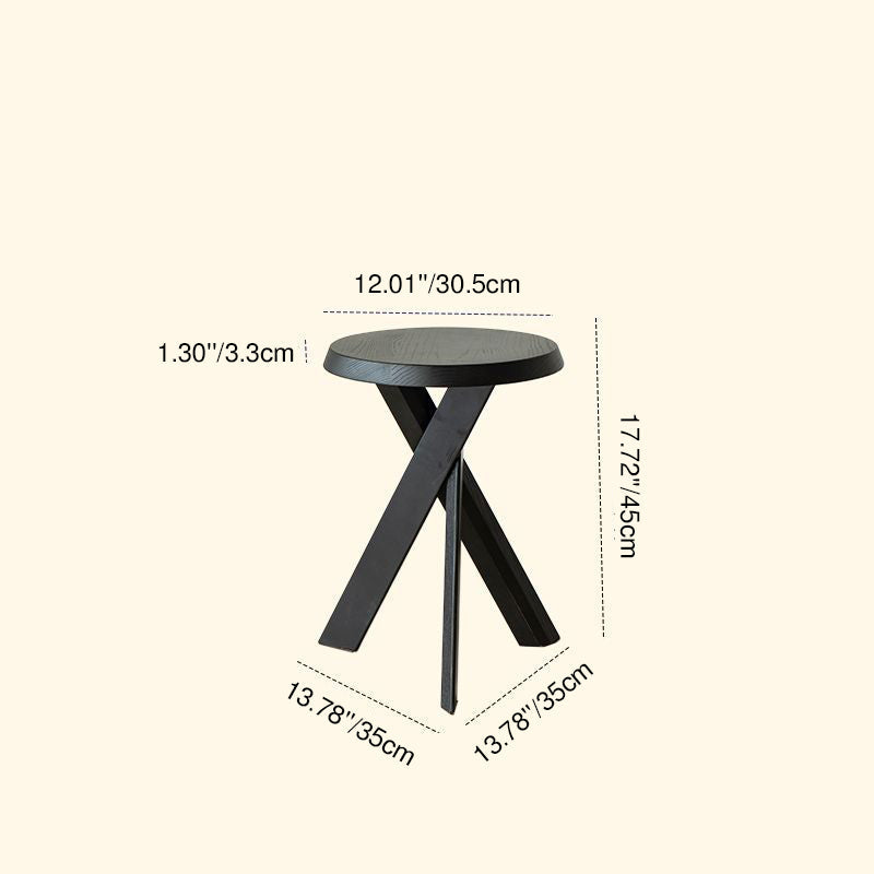 Traditional Vintage Round Solid Pine Wood Side Table For Living Room