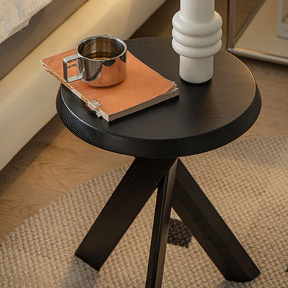 Traditional Vintage Round Solid Pine Wood Side Table For Living Room