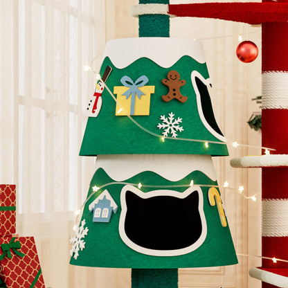 Contemporary Creative Rectangular Medium-Density Fiberboard Paper Tube Kraft Paper Rope Velvet Fabric Christmas Cat Tree 4-Tier For Living Room