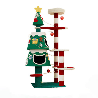 Contemporary Creative Rectangular Medium-Density Fiberboard Paper Tube Kraft Paper Rope Velvet Fabric Christmas Cat Tree 4-Tier For Living Room