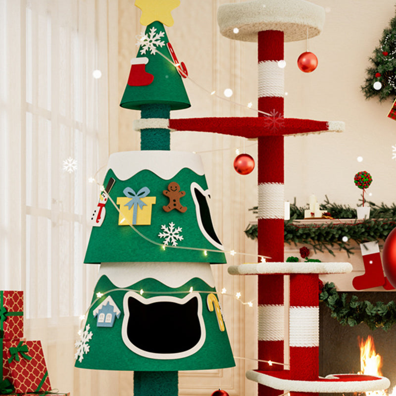 Contemporary Creative Rectangular Medium-Density Fiberboard Paper Tube Kraft Paper Rope Velvet Fabric Christmas Cat Tree 4-Tier For Living Room