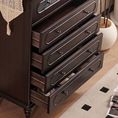 Traditional Vintage Rectangular Mahogany Pine Wood Storage Cabinet 4-Drawer 1-Cabinet For Bedroom
