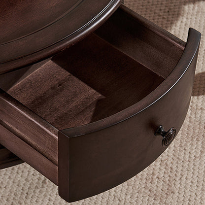 Traditional Vintage Round Mahogany Pine Wood Tempered Glass Combination Coffee Table 2-Drawer For Living Room