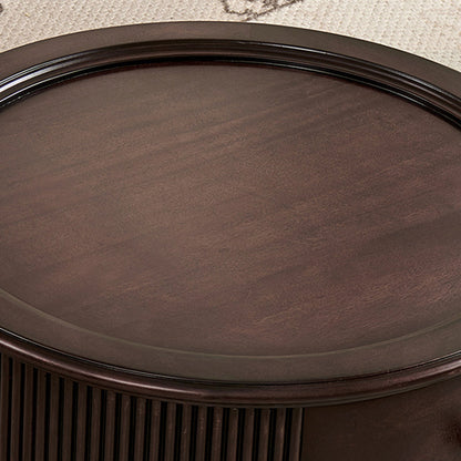 Traditional Vintage Round Mahogany Pine Wood Tempered Glass Combination Coffee Table 2-Drawer For Living Room