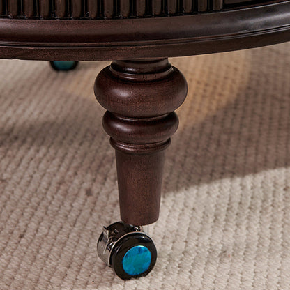 Traditional Vintage Round Mahogany Pine Wood Tempered Glass Combination Coffee Table 2-Drawer For Living Room