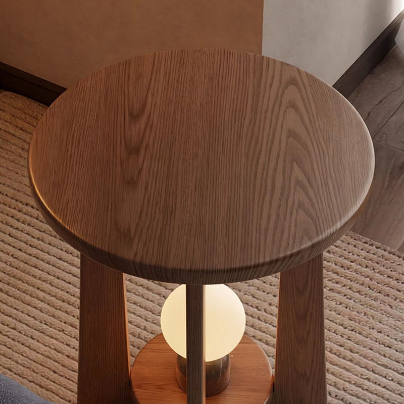 Traditional Vintage Round Rubberwood Solid Wood Coffee Table & Side Table 2-Tier For Living Room
