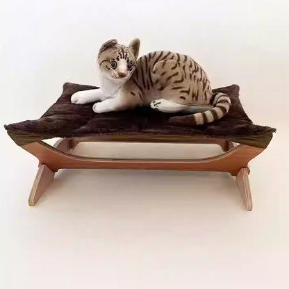 Contemporary Scandinavian Rectangular Multi-Layer Solid Wood Panel Cotton Fabric Cat Bed For Bedroom & Living Room
