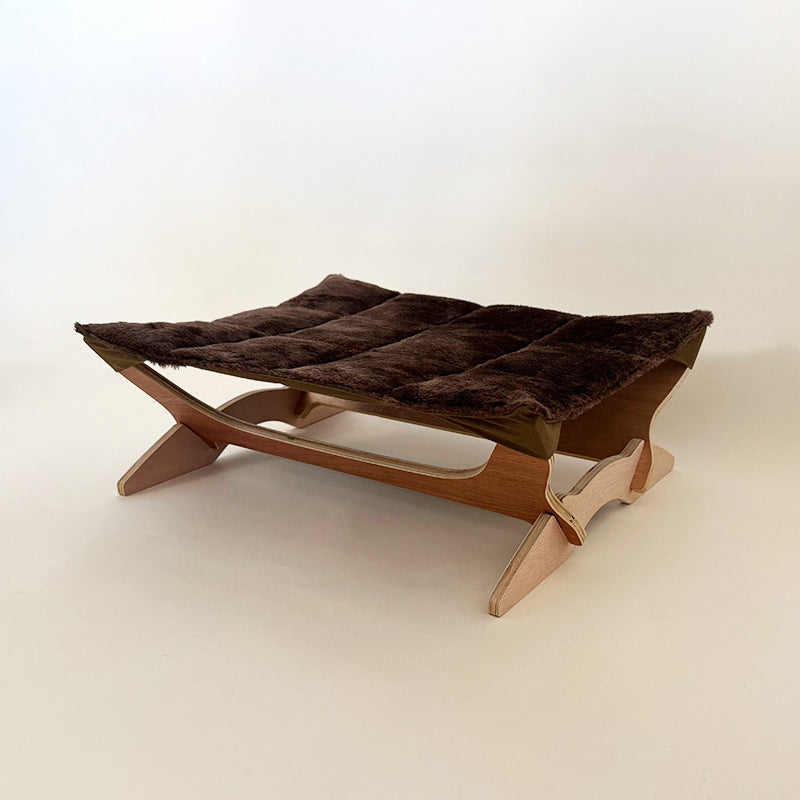 Contemporary Scandinavian Rectangular Multi-Layer Solid Wood Panel Cotton Fabric Cat Bed For Bedroom & Living Room