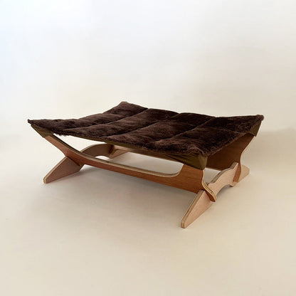 Contemporary Scandinavian Rectangular Multi-Layer Solid Wood Panel Cotton Fabric Cat Bed For Bedroom & Living Room