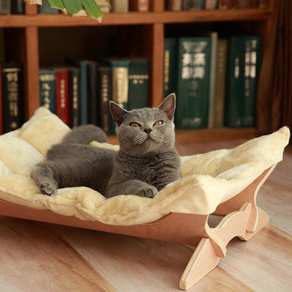 Contemporary Scandinavian Rectangular Multi-Layer Solid Wood Panel Cotton Fabric Cat Bed For Bedroom & Living Room
