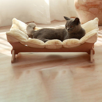 Contemporary Scandinavian Rectangular Multi-Layer Solid Wood Panel Cotton Fabric Cat Bed For Bedroom & Living Room