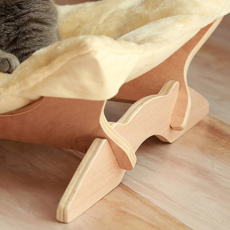 Contemporary Scandinavian Rectangular Multi-Layer Solid Wood Panel Cotton Fabric Cat Bed For Bedroom & Living Room
