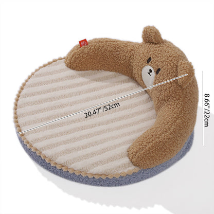 Contemporary Creative Round Velvet Fabric PP Cotton Bear & Kitten-Shaped Cat Bed For Bedroom