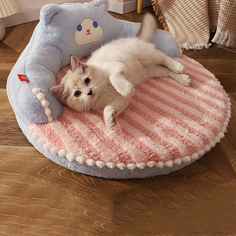 Contemporary Creative Round Velvet Fabric PP Cotton Bear & Kitten-Shaped Cat Bed For Bedroom