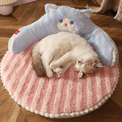 Contemporary Creative Round Velvet Fabric PP Cotton Bear & Kitten-Shaped Cat Bed For Bedroom