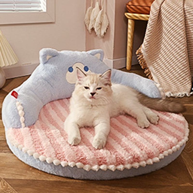 Contemporary Creative Round Velvet Fabric PP Cotton Bear & Kitten-Shaped Cat Bed For Bedroom