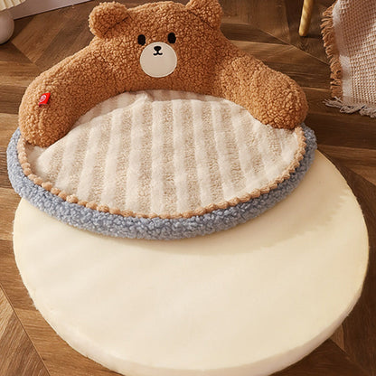 Contemporary Creative Round Velvet Fabric PP Cotton Bear & Kitten-Shaped Cat Bed For Bedroom