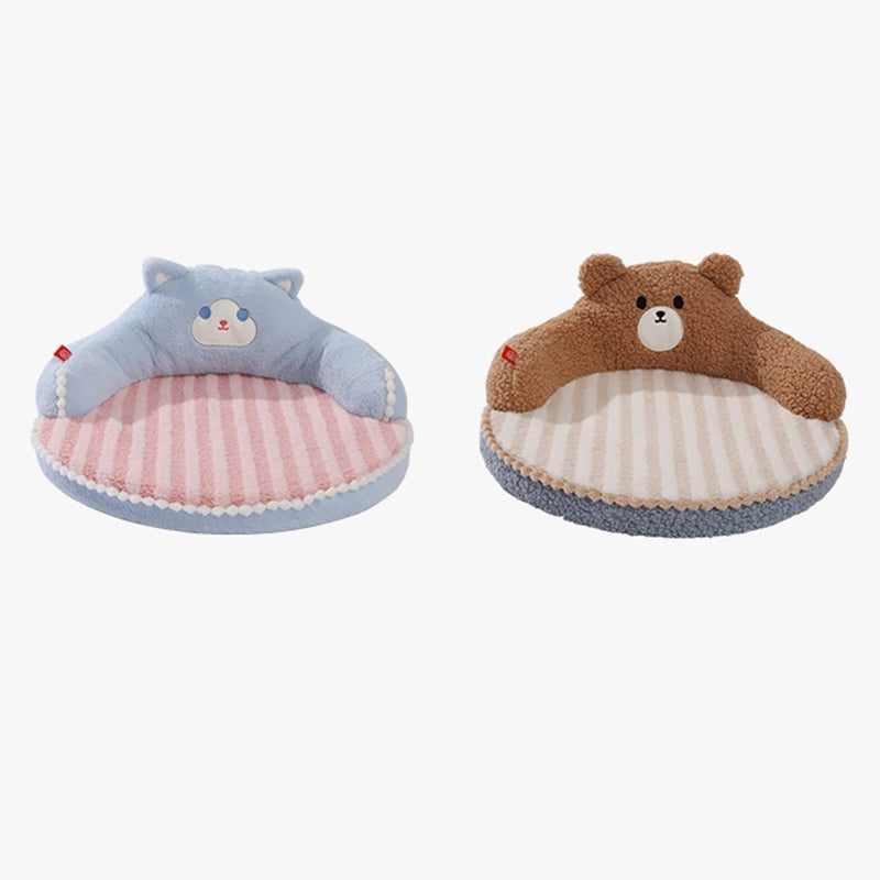 Contemporary Creative Round Velvet Fabric PP Cotton Bear & Kitten-Shaped Cat Bed For Bedroom