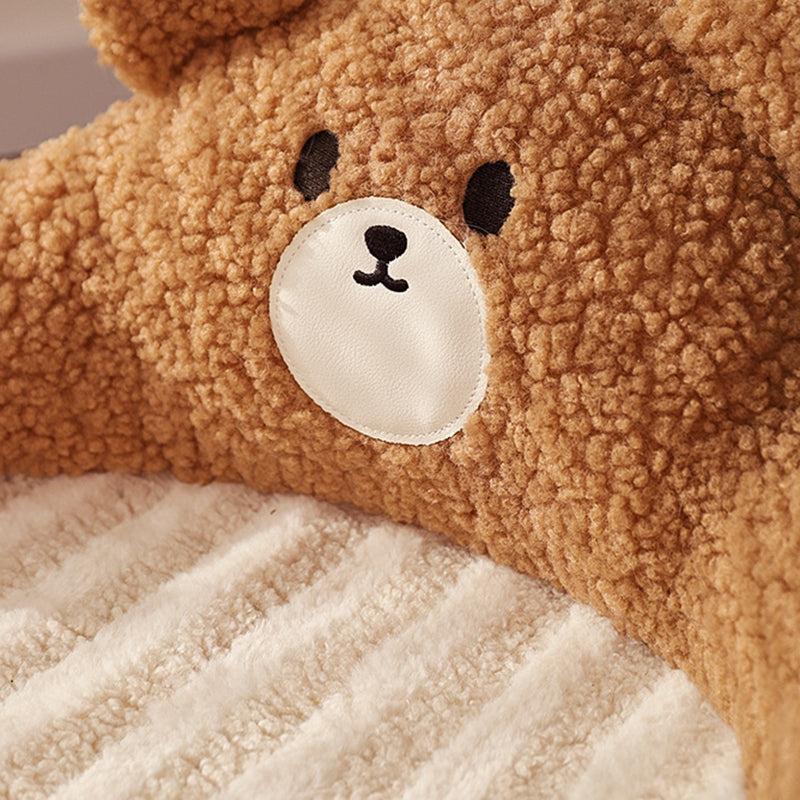 Contemporary Creative Round Velvet Fabric PP Cotton Bear & Kitten-Shaped Cat Bed For Bedroom