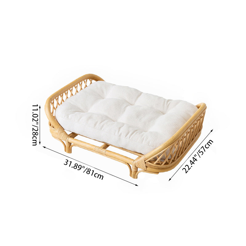 Traditional Farmhouse Rectangular Indonesian Rattan Fabric Handwoven Cat Bed For Bedroom