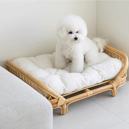 Traditional Farmhouse Rectangular Indonesian Rattan Fabric Handwoven Cat Bed For Bedroom