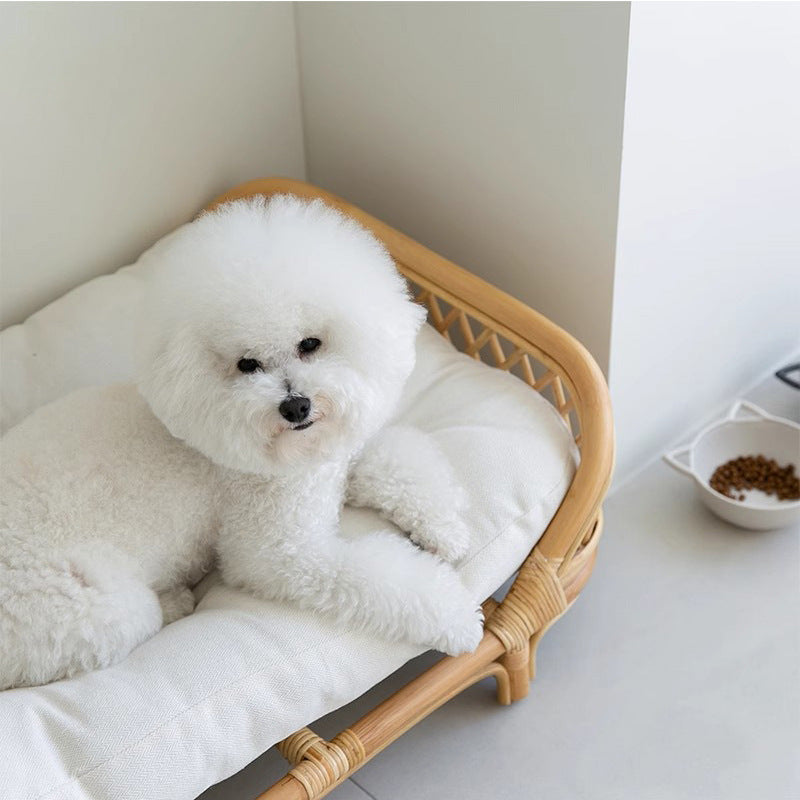 Traditional Farmhouse Rectangular Indonesian Rattan Fabric Handwoven Cat Bed For Bedroom