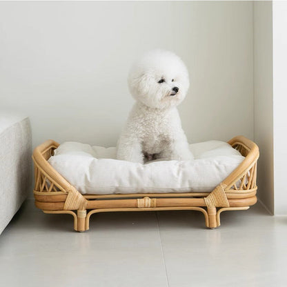 Traditional Farmhouse Rectangular Indonesian Rattan Fabric Handwoven Cat Bed For Bedroom