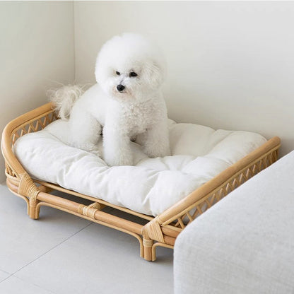 Traditional Farmhouse Rectangular Indonesian Rattan Fabric Handwoven Cat Bed For Bedroom