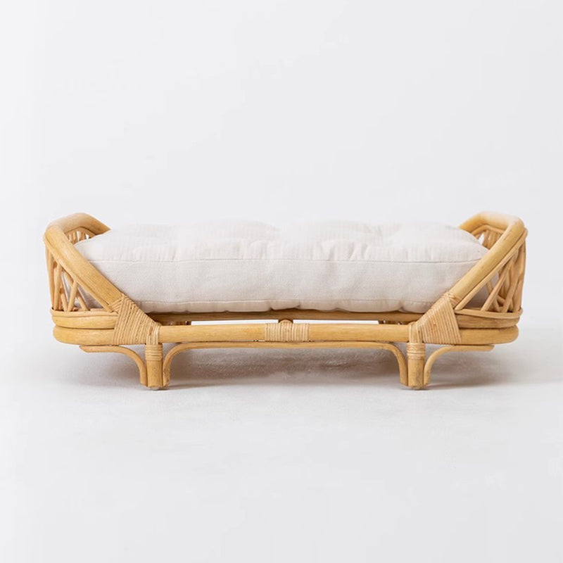 Traditional Farmhouse Rectangular Indonesian Rattan Fabric Handwoven Cat Bed For Bedroom