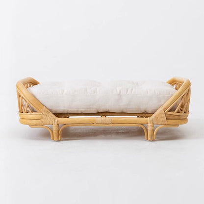 Traditional Farmhouse Rectangular Indonesian Rattan Fabric Handwoven Cat Bed For Bedroom