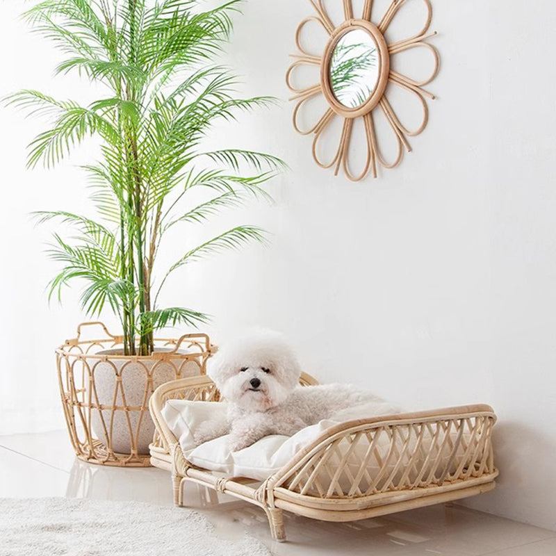 Traditional Farmhouse Rectangular Indonesian Rattan Fabric Handwoven Cat Bed For Bedroom