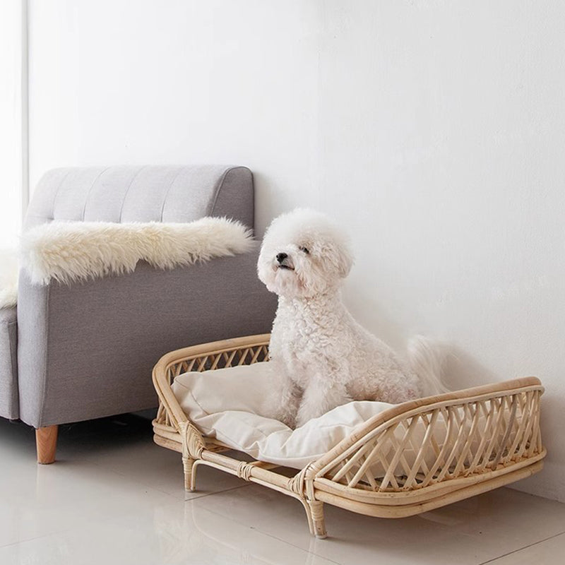 Traditional Farmhouse Rectangular Indonesian Rattan Fabric Handwoven Cat Bed For Bedroom
