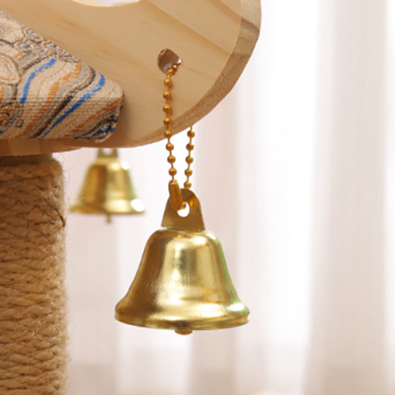 Traditional Chinese Hexagonal Solid Pine Wood Fabric Sisal Pavilion Design Cat Tree For Bedroom & Living Room