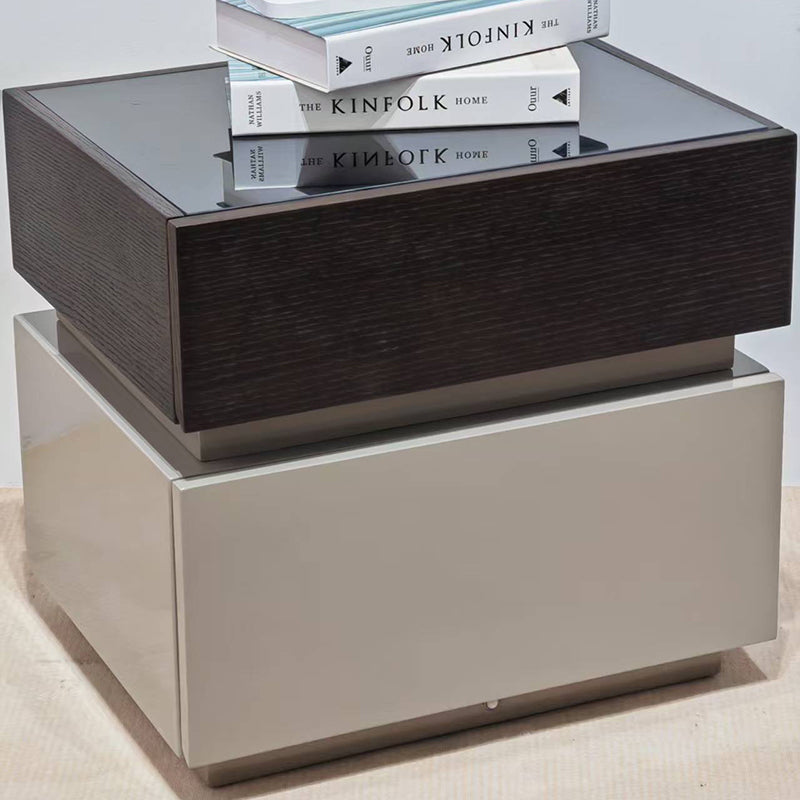 Modern Minimalist Dual-Drawer Storage Nightstand: Black & White Contrast Design - Smart Bedside Table With Sensor Light For Bedroom