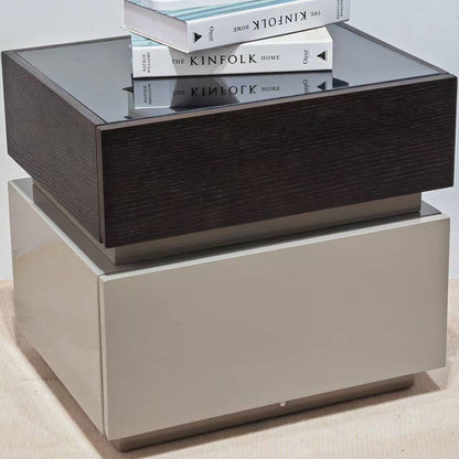Modern Minimalist Dual-Drawer Storage Nightstand: Black & White Contrast Design - Smart Bedside Table With Sensor Light For Bedroom