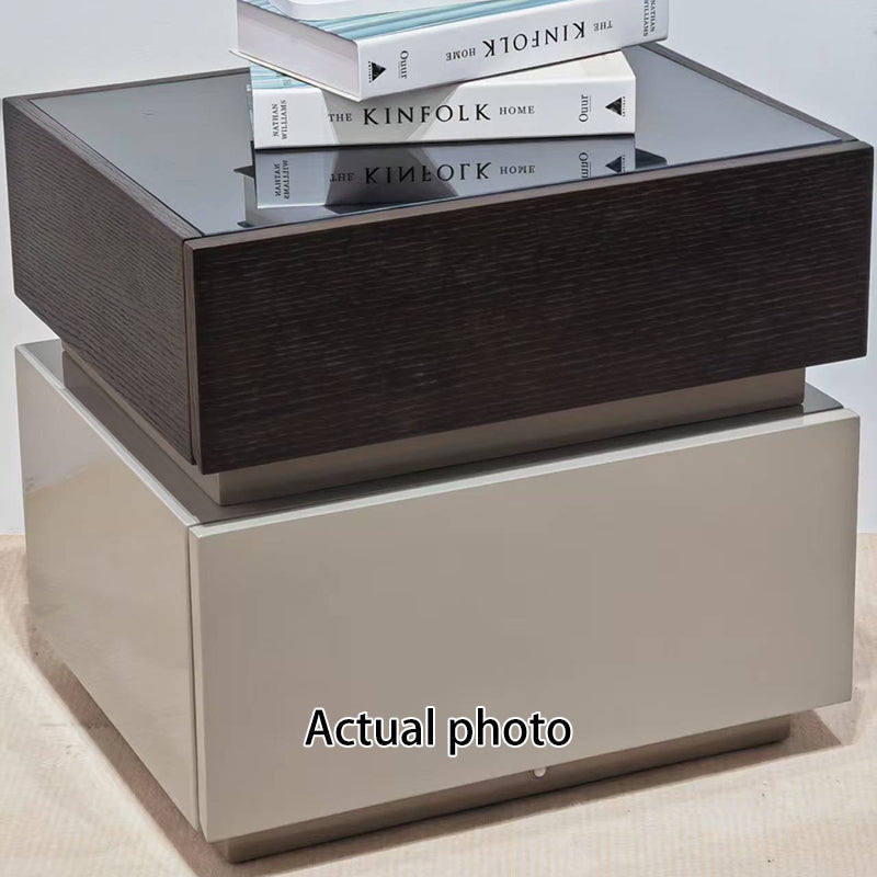 Modern Minimalist Dual-Drawer Storage Nightstand: Black & White Contrast Design - Smart Bedside Table With Sensor Light For Bedroom