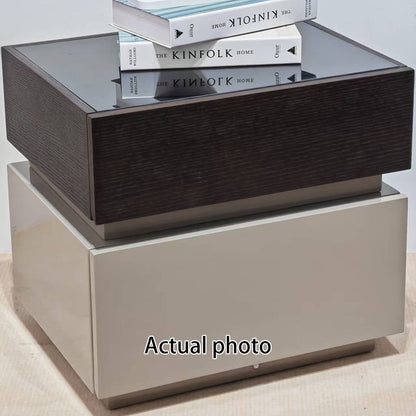 Modern Minimalist Dual-Drawer Storage Nightstand: Black & White Contrast Design - Smart Bedside Table With Sensor Light For Bedroom
