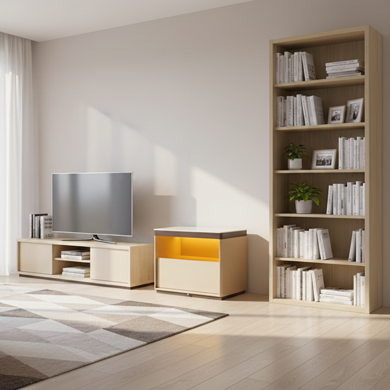 Modern Minimalist Off-White Nightstand: Marble Top & Motion-Sensor Light Design - Quiet Single-Drawer Storage Bedside Table For Bedroom