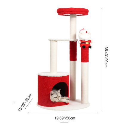 Contemporary Creative Round Particle Board Velvet Fabric Sisal Christmas Cat Tree For Living Room & Bedroom