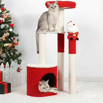 Contemporary Creative Round Particle Board Velvet Fabric Sisal Christmas Cat Tree For Living Room & Bedroom
