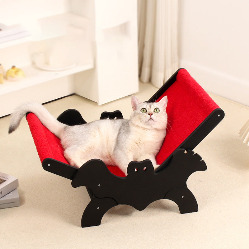 Contemporary Creative Rectangular Multi-Layer Solid Wood Panel Velvet Fabric Halloween Bat-Shaped Cat Bed For Living Room & Bedroom