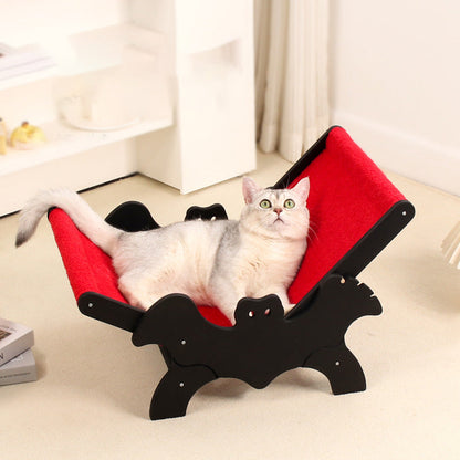 Contemporary Creative Rectangular Multi-Layer Solid Wood Panel Velvet Fabric Halloween Bat-Shaped Cat Bed For Living Room & Bedroom