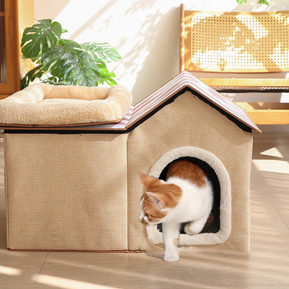 Contemporary Scandinavian Rectangular Medium-Density Fiberboard Velvet Fabric Sisal Cat Bed For Bedroom