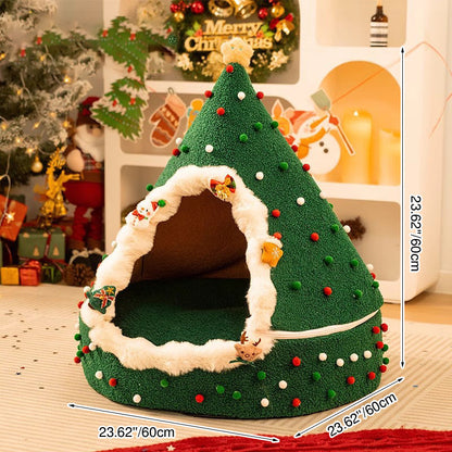 Contemporary Creative Conical Velvet Fabric PP Cotton Christmas Cat Bed For Bedroom