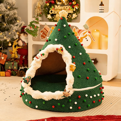 Contemporary Creative Conical Velvet Fabric PP Cotton Christmas Cat Bed For Bedroom