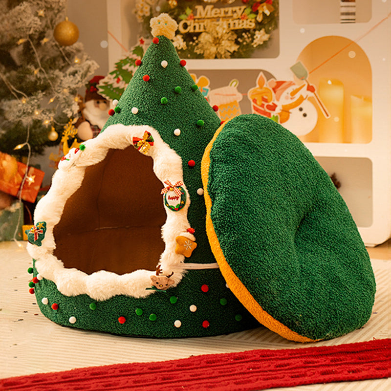 Contemporary Creative Conical Velvet Fabric PP Cotton Christmas Cat Bed For Bedroom