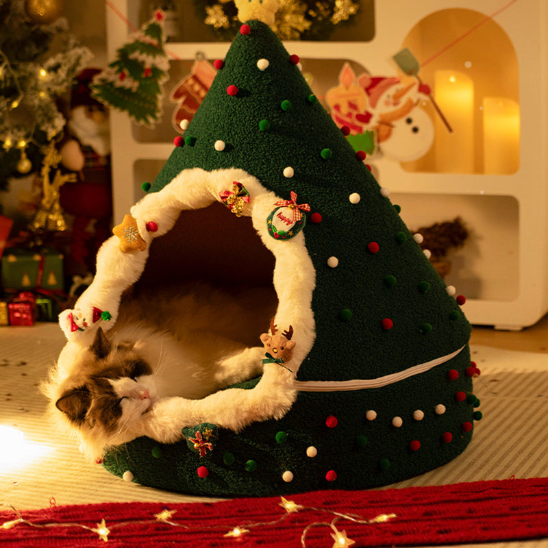Contemporary Creative Conical Velvet Fabric PP Cotton Christmas Cat Bed For Bedroom