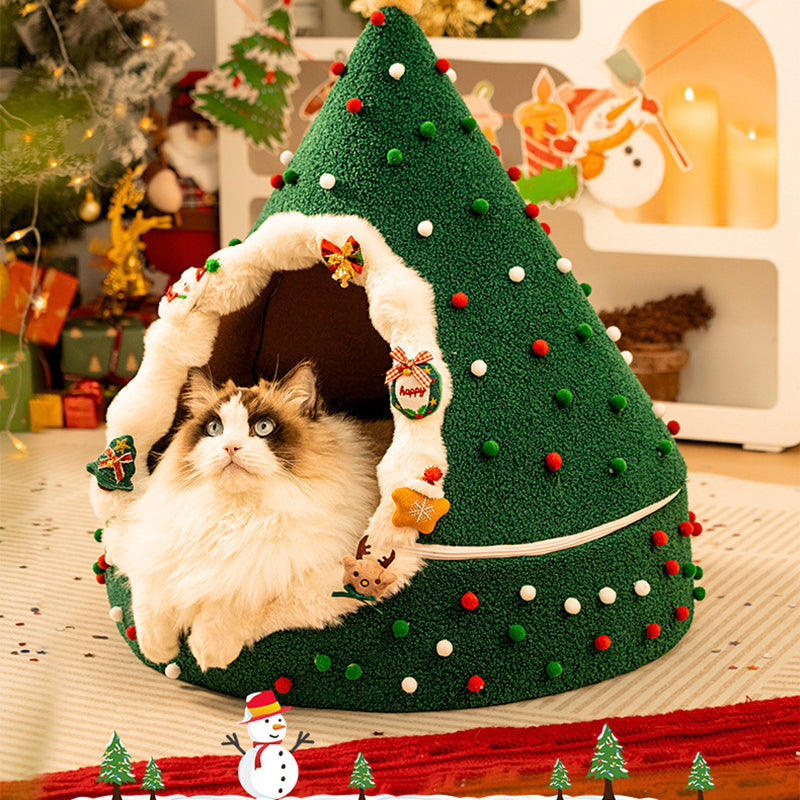 Contemporary Creative Conical Velvet Fabric PP Cotton Christmas Cat Bed For Bedroom